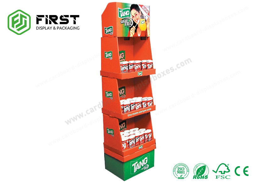 Folding 4 Shelves Retail Promotion Beverage Cardboard Paper Floor Stand Display Customized