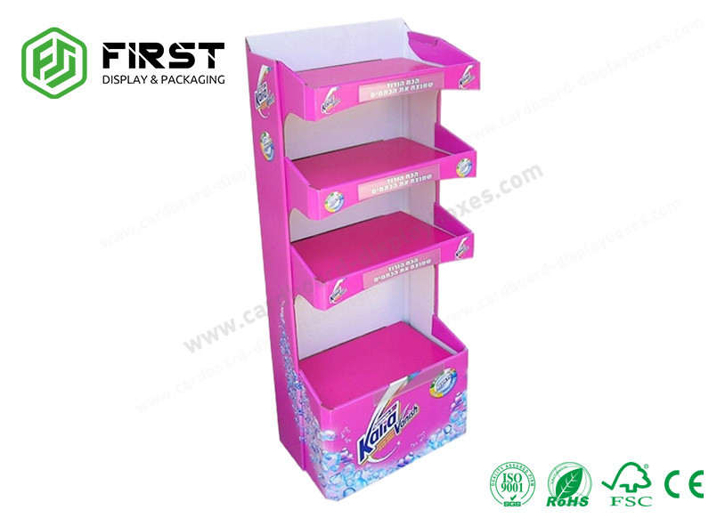 Floor Standing Foldable Color Printing Cardboard Floor Display Shelf Customized