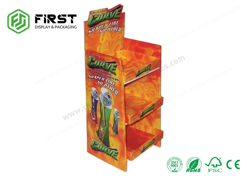 Full Color Printing Portable Paper Cardboard Floor Display Shelf With Removable Header
