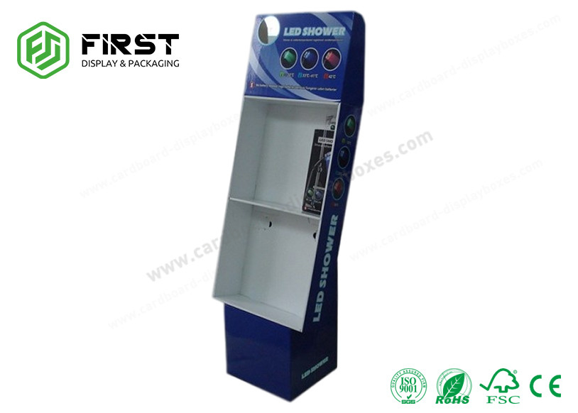 Full Color Printing Portable Paper Cardboard Floor Display Shelf With Removable Header