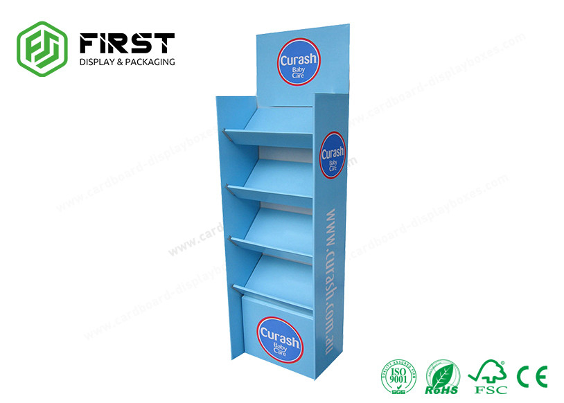 Retail Folding Corrugated Cardboard Floor Displays Shelf Matte Lamination Customized Logo