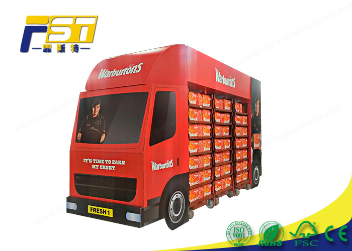 Car Shape Corrugated Pallet Display Commodity Floor Rack Standee Customized Size