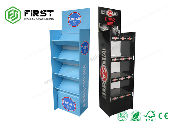 Retail Folding Corrugated Cardboard Floor Displays Shelf Matte Lamination Customized Logo